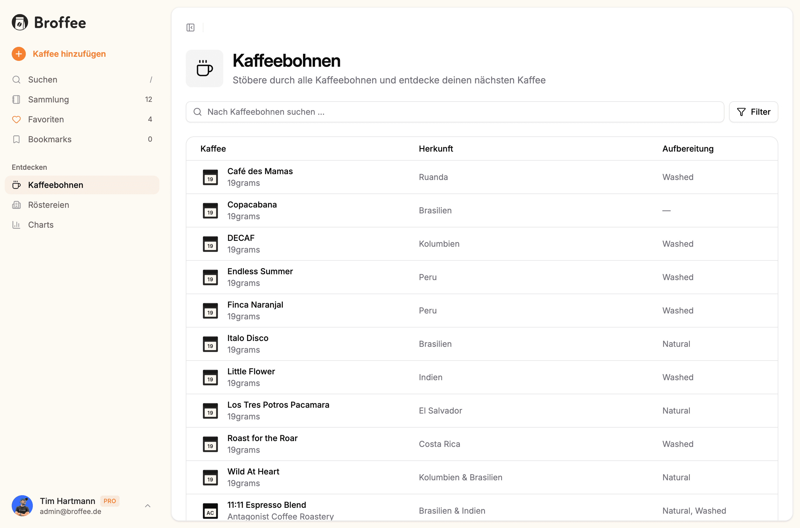 Entdecken: neue Bohnen im Broffee-Katalog